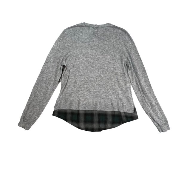 Joe's Jeans Sweater Womens Medium Azure Gray Heathered Layered Tartan Hem - Picture 9 of 16